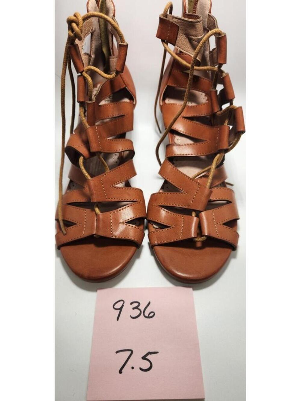 Women's Strappy Wedge Sandals Leather Brown Zipper Zip Closure 7.5 M